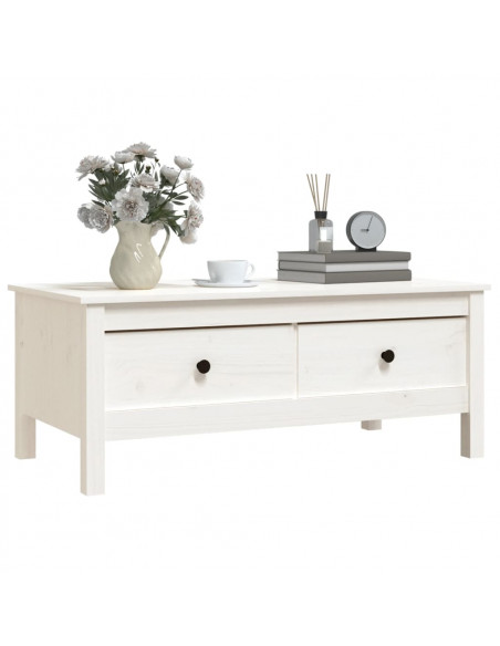 Tavolino da Salotto Bianco 100x50x40 cm Legno Massello di Pino