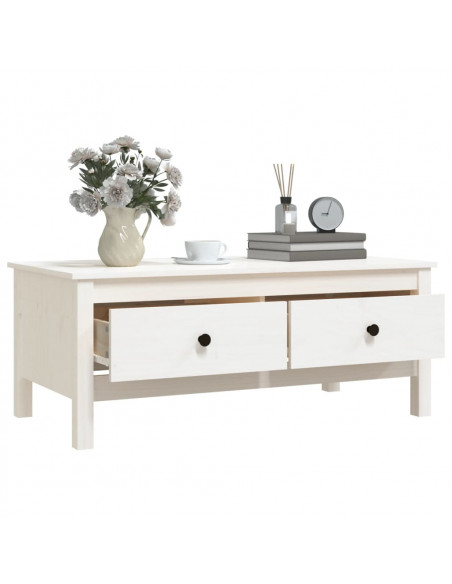 Tavolino da Salotto Bianco 100x50x40 cm Legno Massello di Pino