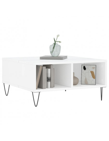 Tavolino da Salotto Bianco Lucido 60x60x30 cm Legno Multistrato