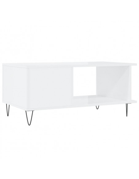 Tavolino da Salotto Bianco Lucido 90x50x40 cm Legno Multistrato