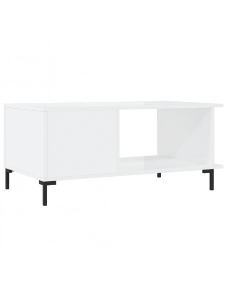 Tavolino da Salotto Bianco Lucido 90x50x40 cm Legno Multistrato
