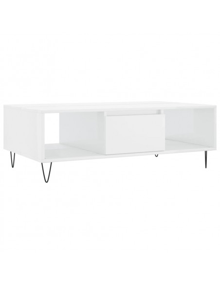 Tavolino da Salotto Bianco Lucido 104x60x35cm Legno Multistrato