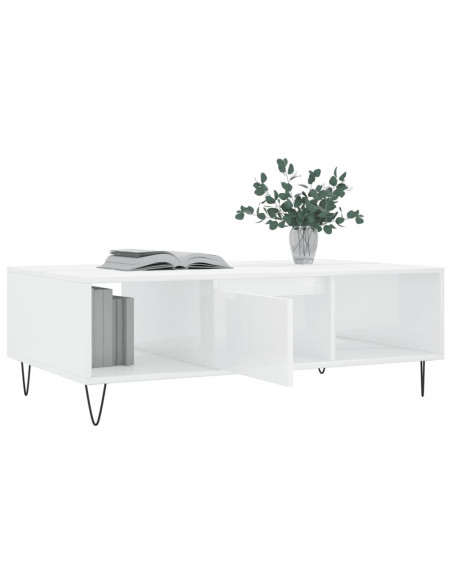 Tavolino da Salotto Bianco Lucido 104x60x35cm Legno Multistrato