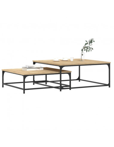 Tavolini Impilabili 2 pz Rovere Sonoma in Legno Multistrato