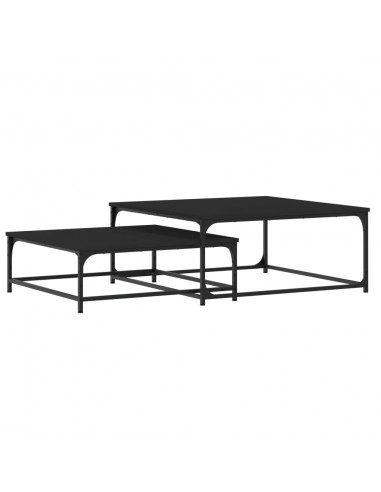 Tavolini Impilabili 2 pz Neri in Legno Multistrato