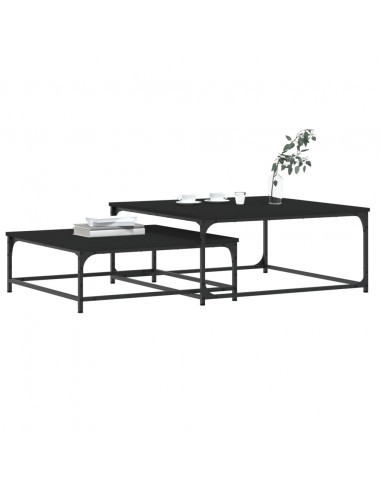 Tavolini Impilabili 2 pz Neri in Legno Multistrato