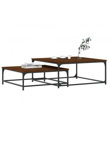 Tavolini Impilabili 2 pz Rovere Marrone in Legno Multistrato