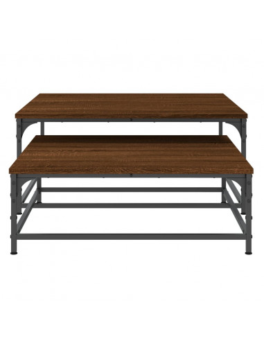 Tavolini Impilabili 2 pz Rovere Marrone in Legno Multistrato