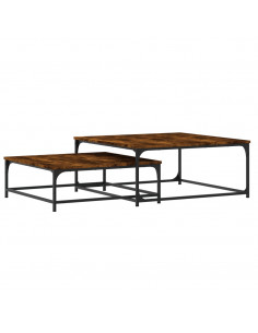 Tavolini Impilabili 2 pz Rovere Fumo in Legno Multistrato 2