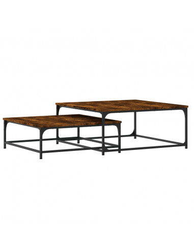 Tavolini Impilabili 2 pz Rovere Fumo in Legno Multistrato