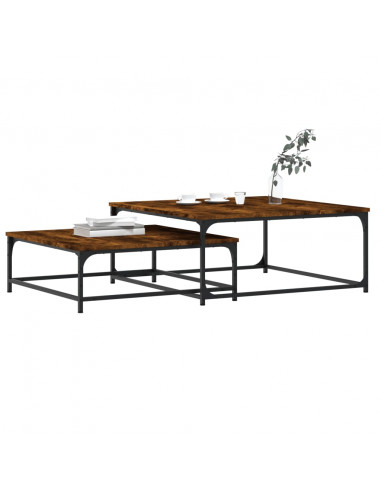 Tavolini Impilabili 2 pz Rovere Fumo in Legno Multistrato