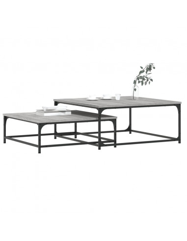 Tavolini Salotto Impilabili 2pz Grigio Sonoma Legno Multistrato