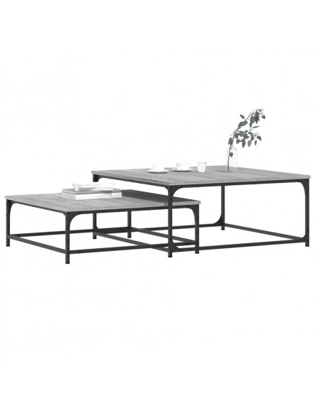 Tavolini Salotto Impilabili 2pz Grigio Sonoma Legno Multistrato
