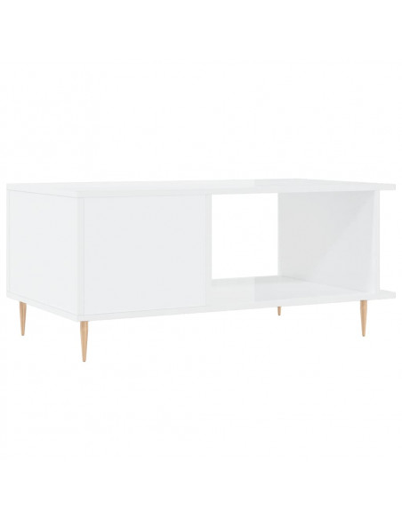 Tavolino da Salotto Bianco Lucido 90x50x40 cm Legno Multistrato
