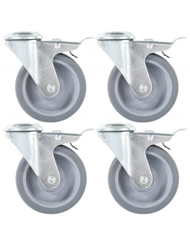 Ruote Girevoli con Foro per Bulloni e Doppio Freno 4 pz 100 mm