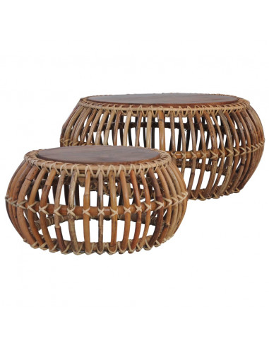 Tavolini da Salotto 2 pz in Rattan Naturale
