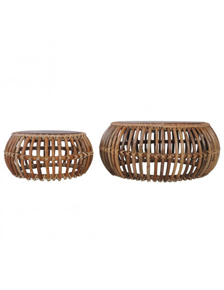 Tavolini da Salotto 2 pz in Rattan Naturale