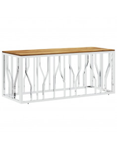 Tavolino da Salotto Argento in Acciaio Inox e Massello d'Acacia 2