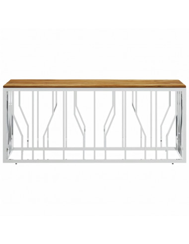 Tavolino da Salotto Argento in Acciaio Inox e Massello d'Acacia