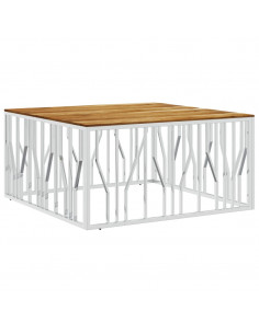 Tavolino da Salotto Argento in Acciaio Inox e Massello d'Acacia 2