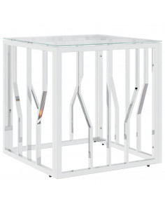 Tavolino da Salotto Argento 50x50x50 cm in Acciaio Inox e Vetro 2