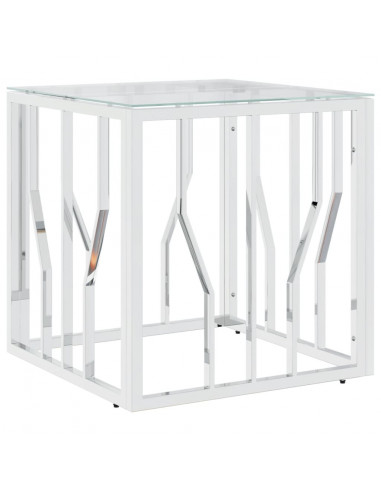 Tavolino da Salotto Argento 50x50x50 cm in Acciaio Inox e Vetro