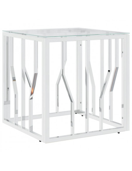 Tavolino da Salotto Argento 50x50x50 cm in Acciaio Inox e Vetro