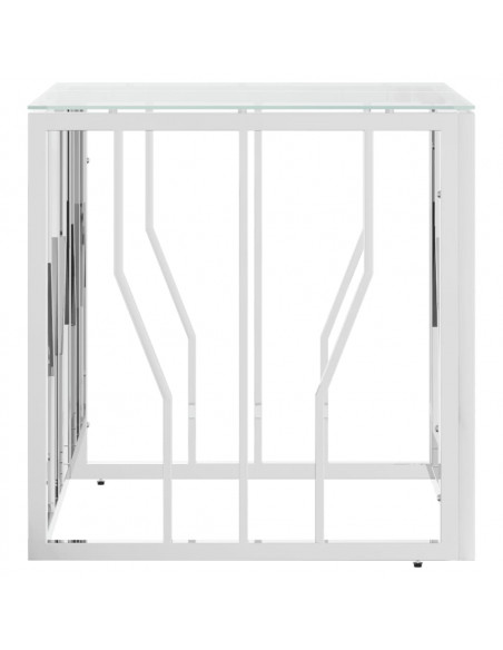 Tavolino da Salotto Argento 50x50x50 cm in Acciaio Inox e Vetro