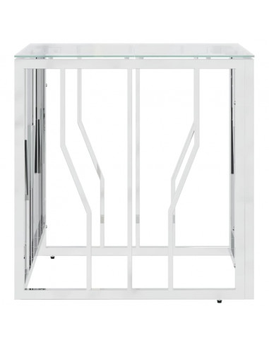 Tavolino da Salotto Argento 50x50x50 cm in Acciaio Inox e Vetro