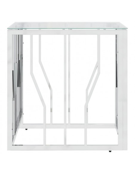 Tavolino da Salotto Argento 50x50x50 cm in Acciaio Inox e Vetro
