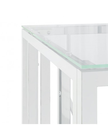 Tavolino da Salotto Argento 50x50x50 cm in Acciaio Inox e Vetro