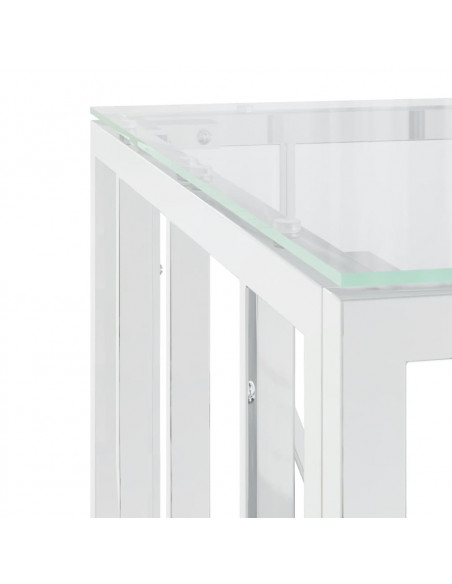 Tavolino da Salotto Argento 50x50x50 cm in Acciaio Inox e Vetro