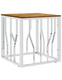 Tavolino da Salotto Argento in Acciaio Inox e Massello d'Acacia 2