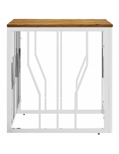 Tavolino da Salotto Argento in Acciaio Inox e Massello d'Acacia