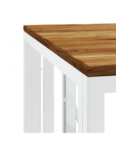 Tavolino da Salotto Argento in Acciaio Inox e Massello d'Acacia