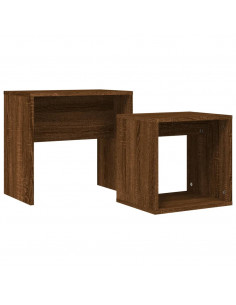 Tavolini Impilabili 2 pz Rovere Marrone in Legno Multistrato 2