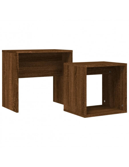 Tavolini Impilabili 2 pz Rovere Marrone in Legno Multistrato
