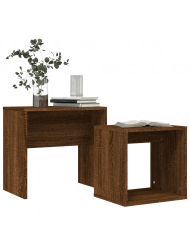 Tavolini Impilabili 2 pz Rovere Marrone in Legno Multistrato