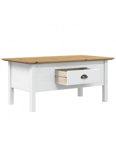 Tavolino BODO 100x55x45 cm Legno Massello Pino Bianco e Marrone