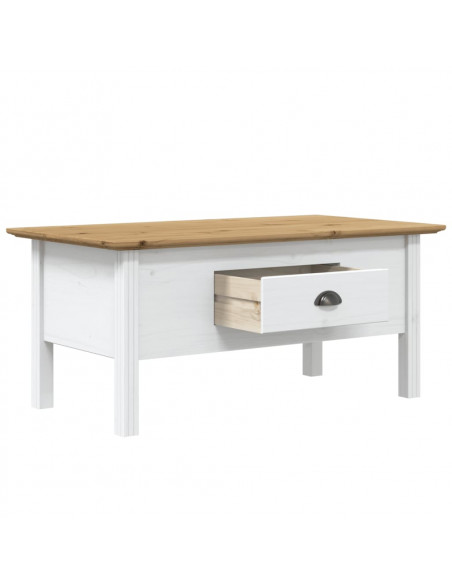 Tavolino BODO 100x55x45 cm Legno Massello Pino Bianco e Marrone