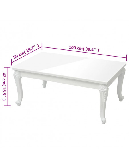 Tavolino da Salotto Bianco Lucido 100x50x42cm Legno Multistrato
