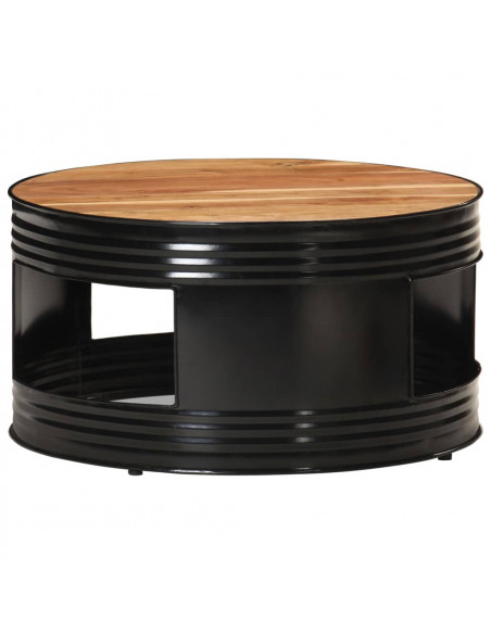 Tavolino da Caffè Nero 68x68x36 cm in Massello di Acacia