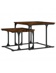 Tavolini Impilabili 2 pz Rovere Fumo in Legno Multistrato 2