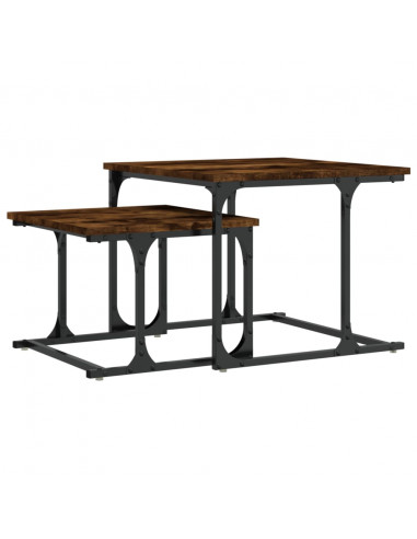 Tavolini Impilabili 2 pz Rovere Fumo in Legno Multistrato