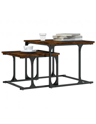 Tavolini Impilabili 2 pz Rovere Fumo in Legno Multistrato