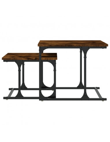 Tavolini Impilabili 2 pz Rovere Fumo in Legno Multistrato