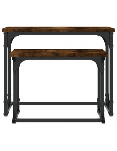 Tavolini Impilabili 2 pz Rovere Fumo in Legno Multistrato