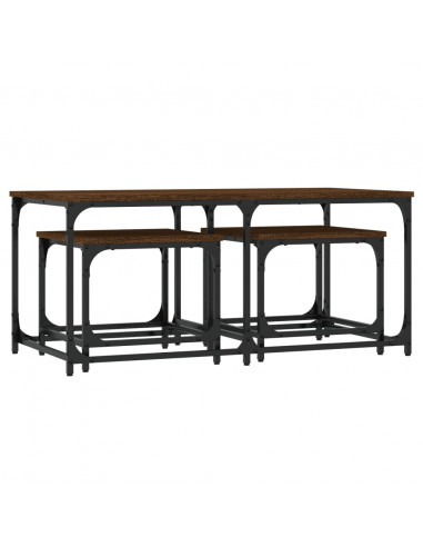 Tavolini Impilabili 3 pz Rovere Marrone in Legno Multistrato