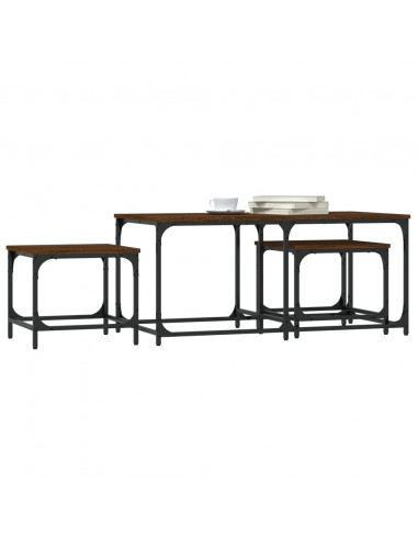 Tavolini Impilabili 3 pz Rovere Marrone in Legno Multistrato