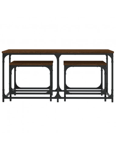 Tavolini Impilabili 3 pz Rovere Marrone in Legno Multistrato